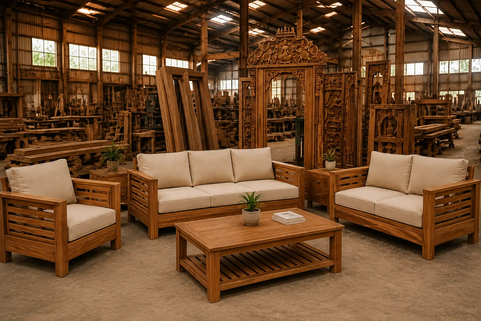 Handcrafted Teak Wood Designer Sofa Set